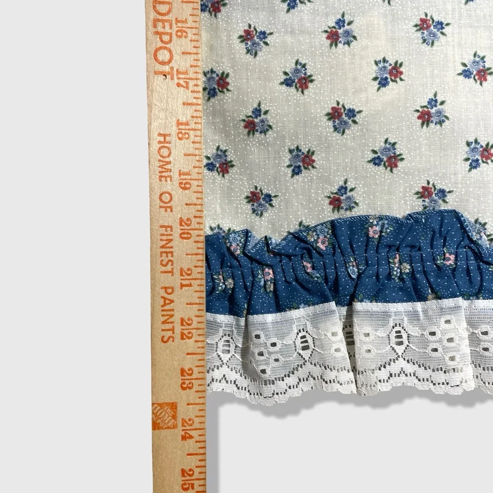 Unbranded Vintage‎ Kitchen Curtains OS White Blue Floral Cottagecore Eyelet Trim
